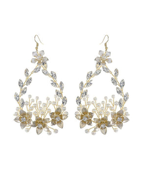 Hollow Waterdrop Shape Imitation Pearl Rhinestone Handmade Earrings