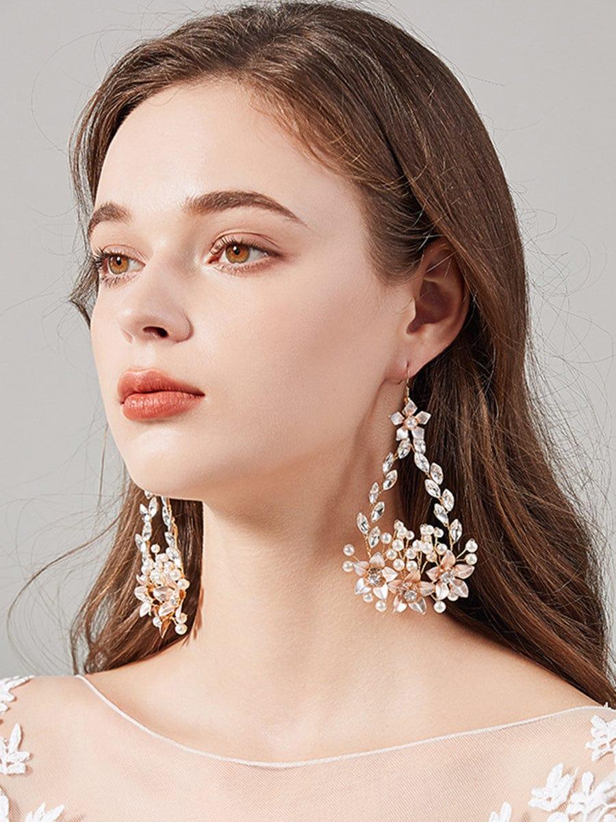 Hollow Waterdrop Shape Imitation Pearl Rhinestone Handmade Earrings #color_Gold