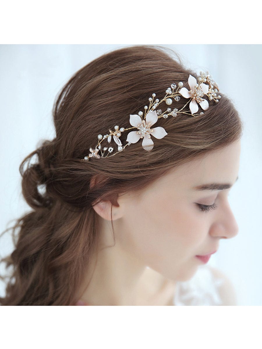 Goddess-inspired Floral Headband with Artificial Pearls #color_Gold