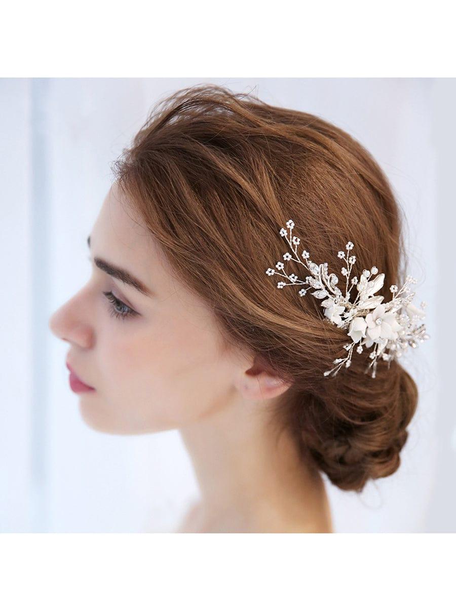 Romantic Floral Bridal Hair Comb #color_Silver