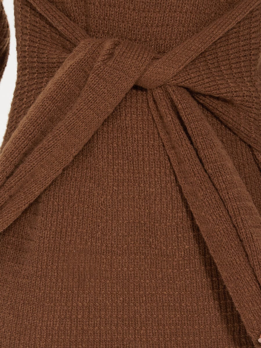 Ribbed Knit Tie Waist Long Sleeve Sweater Dress