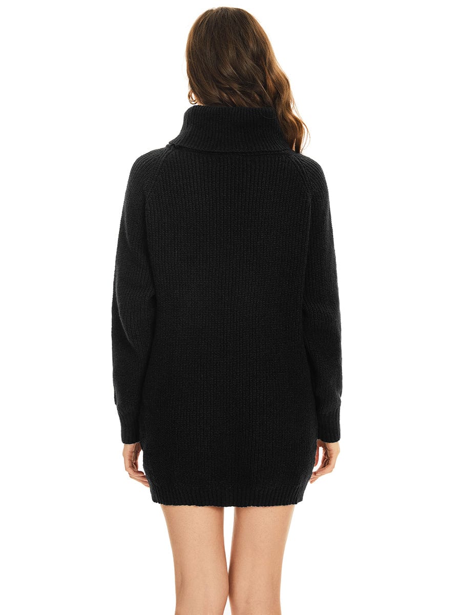 Long Sleeve Turtleneck Short Sweater Dress With Pocket