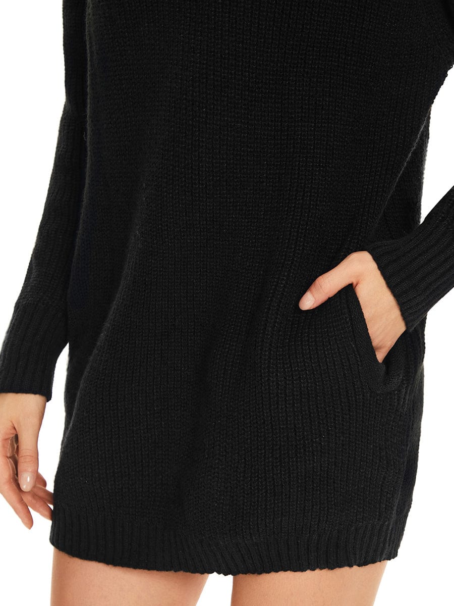 Long Sleeve Turtleneck Short Sweater Dress With Pocket