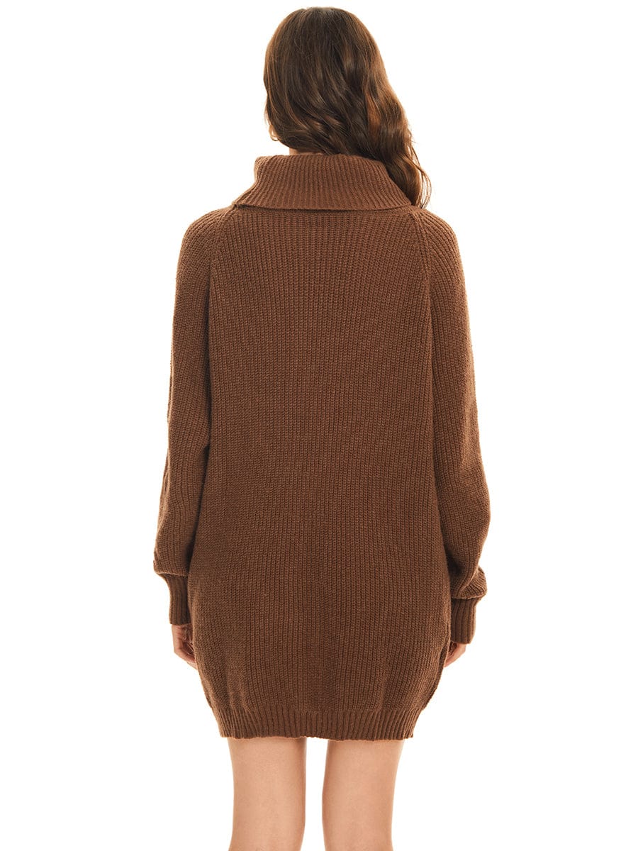 Long Sleeve Turtleneck Short Sweater Dress With Pocket