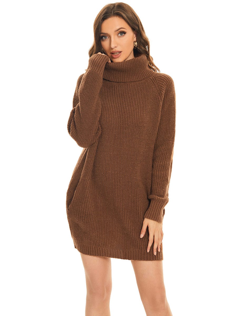 Long Sleeve Turtleneck Short Sweater Dress With Pocket
