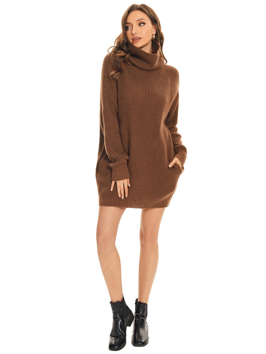 Long Sleeve Turtleneck Short Sweater Dress With Pocket