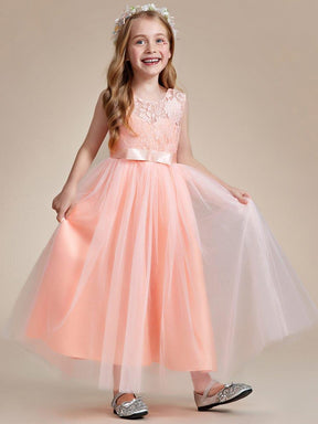 Princess Bow Sleeveless Lace Tulle Flower Girl Dress