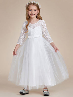 Charming Bow Lace Flower Girl Dress with Long Sleeves