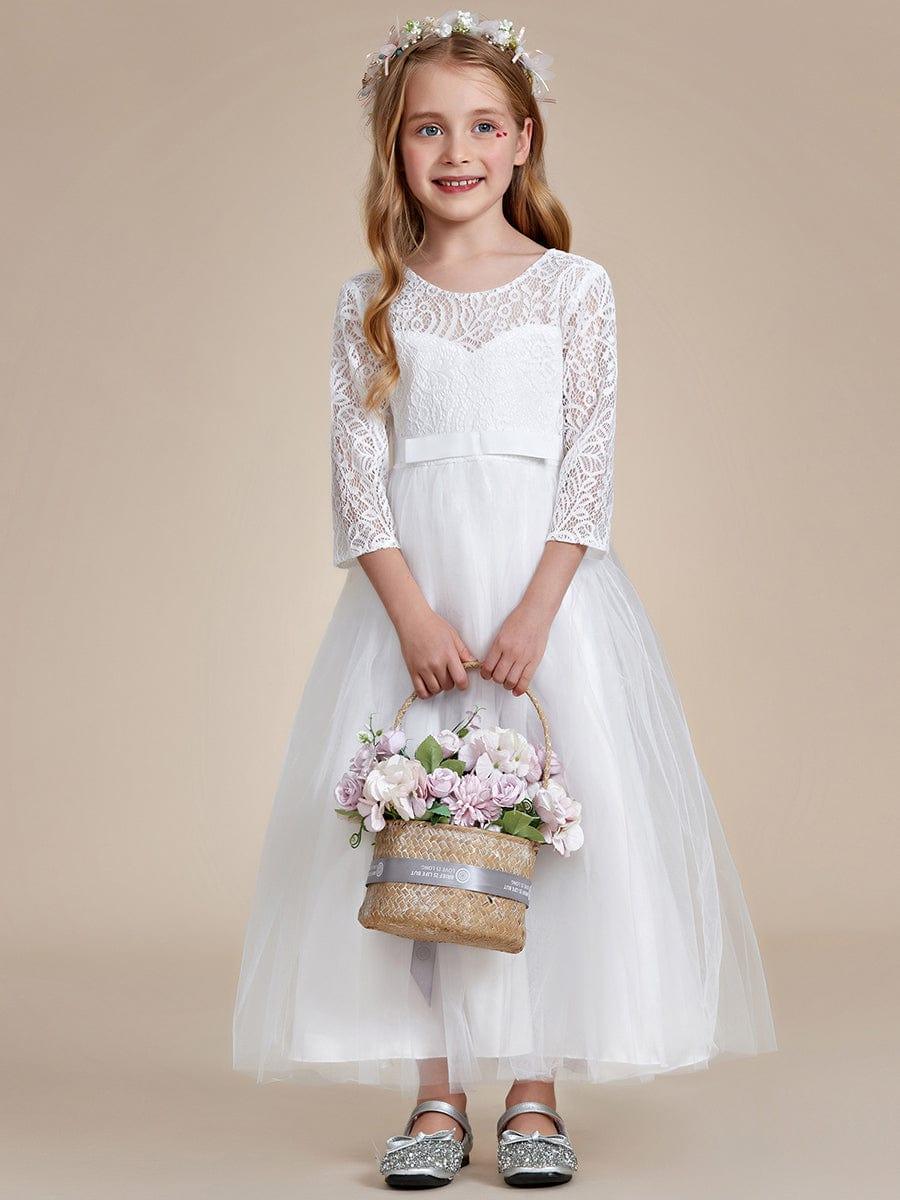 Charming Bow Lace Flower Girl Dress with Long Sleeves