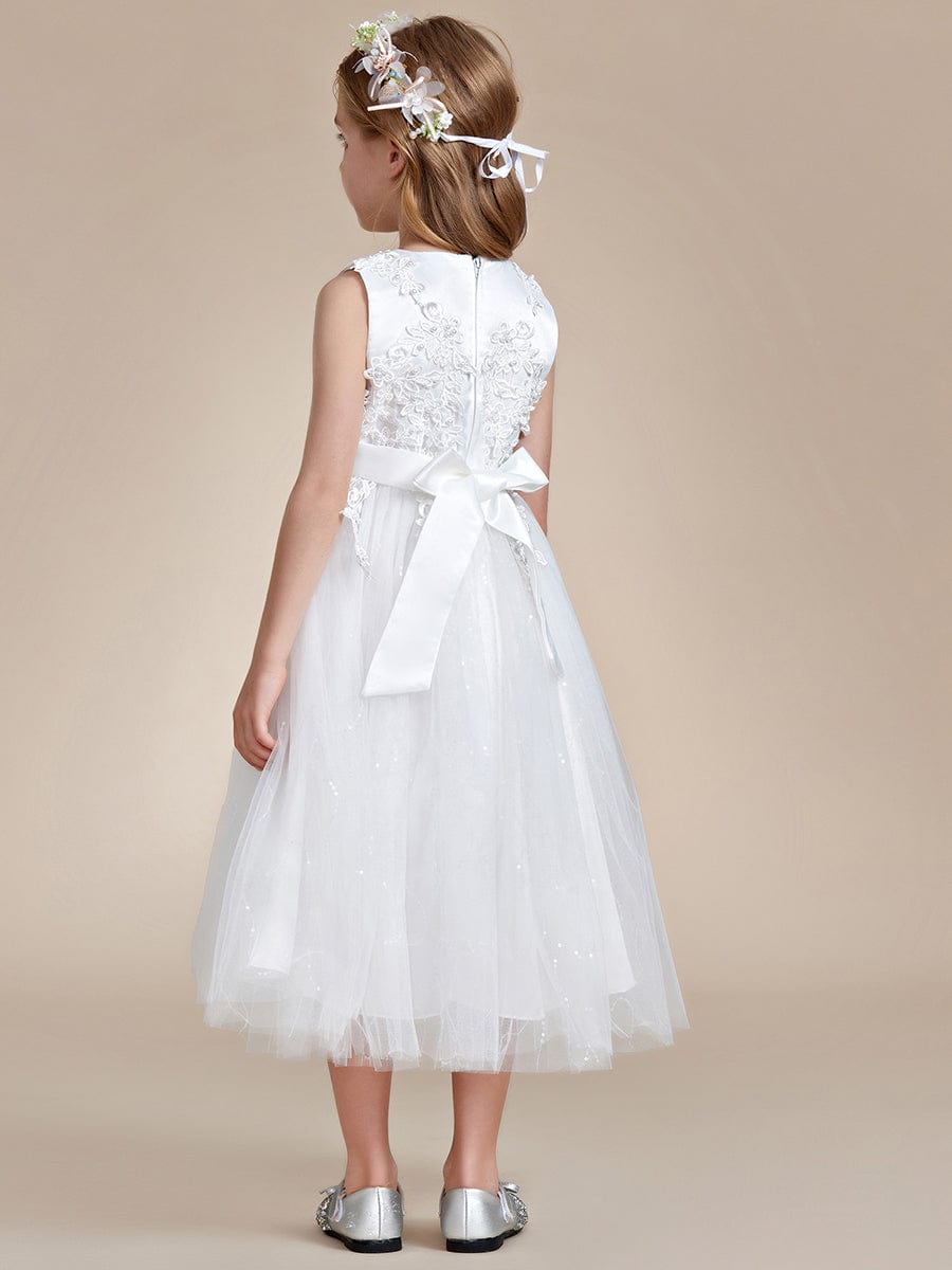 Gorgeous White Lace and Tulle Flower Girl Dress with Flower Appliques #color_White