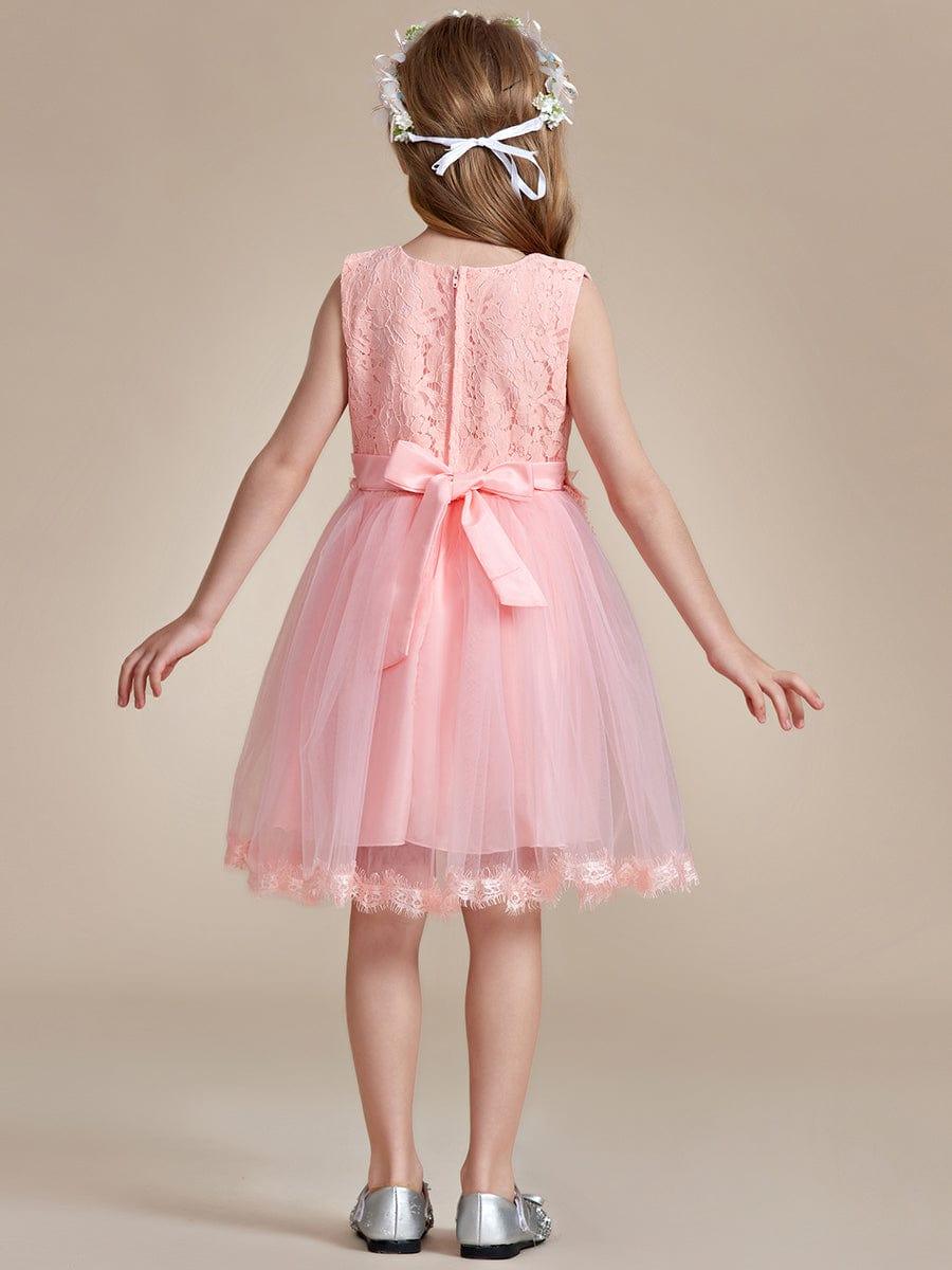 White Lace Tulle Flower Girl Dress with Bow Back Detail