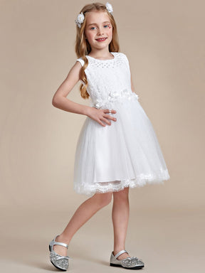 White Lace Tulle Flower Girl Dress with Bow Back Detail