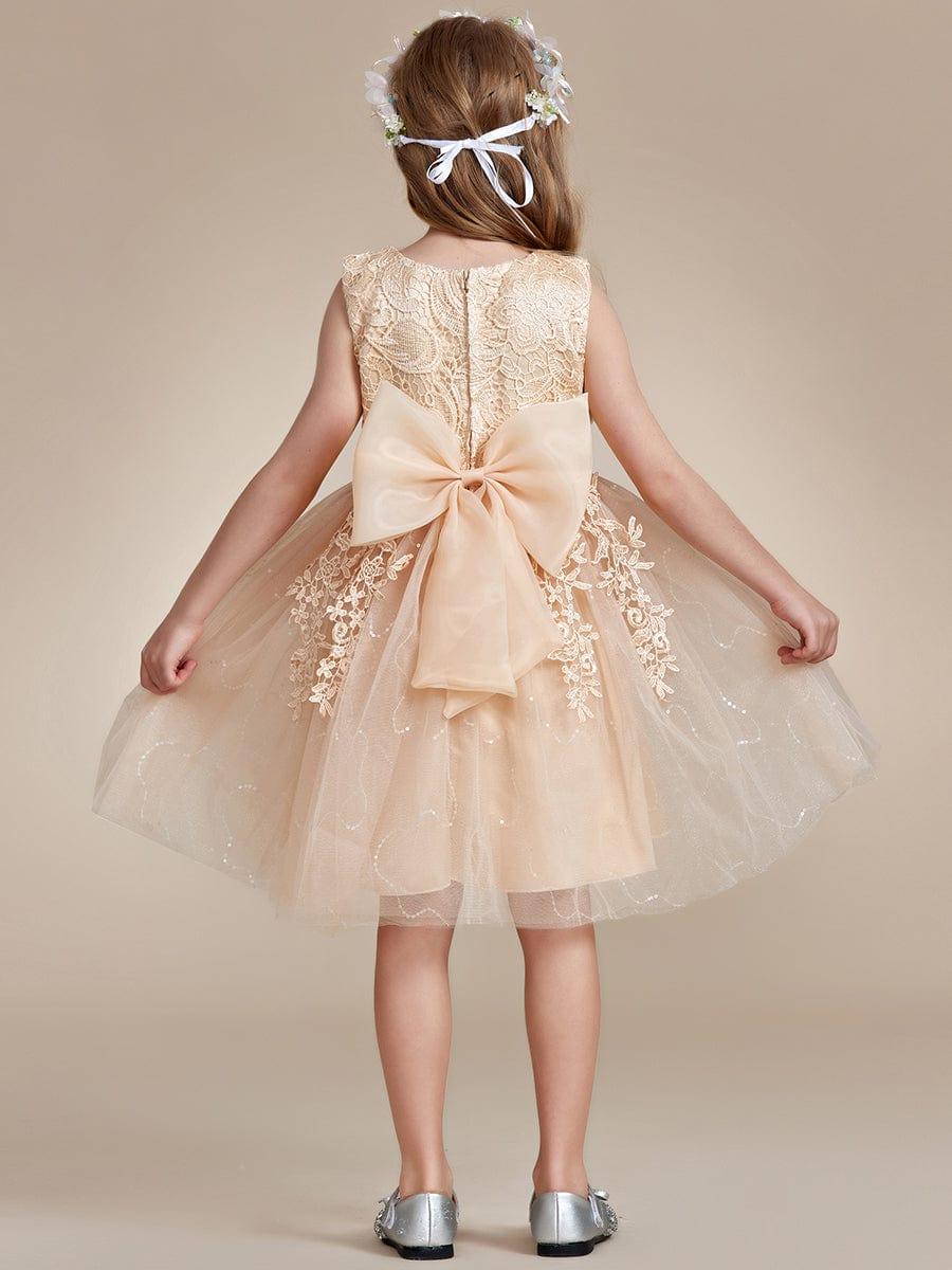 Elegant Lace Embroidered A-Line Flower Girl Dress with Bowknot and Sleeveless