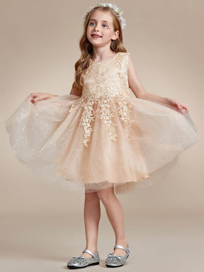 Elegant Lace Embroidered A-Line Flower Girl Dress with Bowknot and Sleeveless