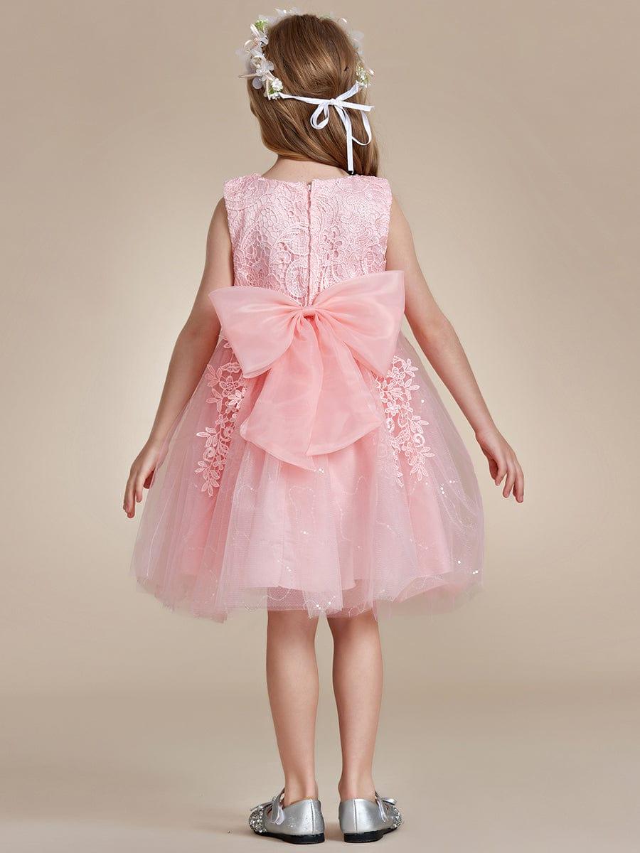 Elegant Lace Embroidered A-Line Flower Girl Dress with Bowknot and Sleeveless