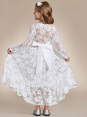 Elegant Lace Long-Sleeve Flower Girl Dress with Round Neckline