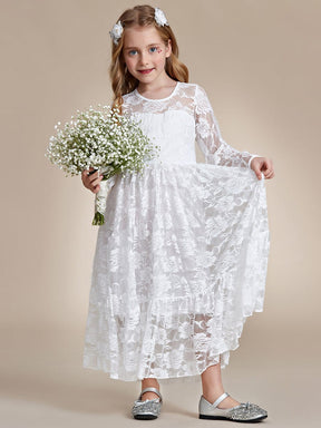 Elegant Lace Long-Sleeve Flower Girl Dress with Round Neckline