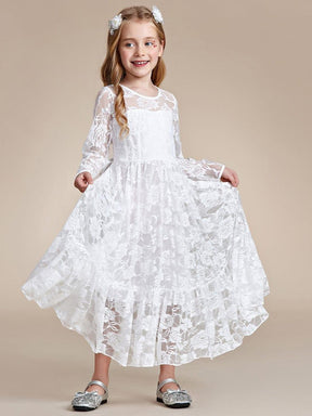 Elegant Lace Long-Sleeve Flower Girl Dress with Round Neckline