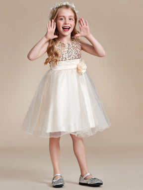 Sparkling Sequin Round Neckline Short Princess Dress for Girls