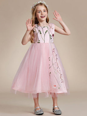Embroidered Tulle Sleeveless Flower Girl Dress