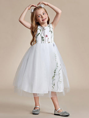 Embroidered Tulle Sleeveless Flower Girl Dress
