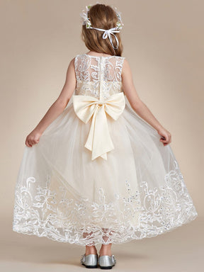 Elegant Lace Princess Dress for Flower Girl with Bowknot