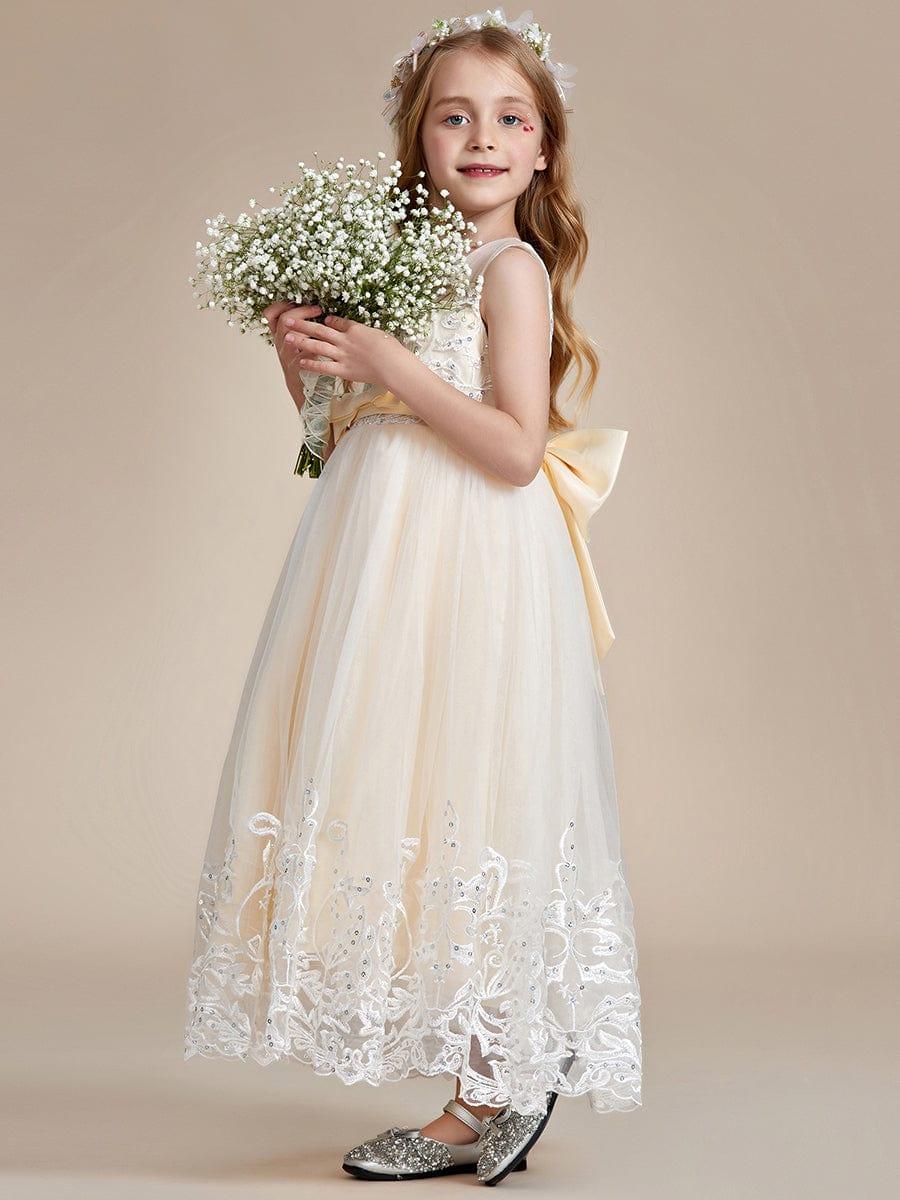 Elegant Lace Princess Dress for Flower Girl with Bowknot