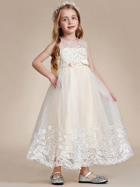 Elegant Lace Princess Dress for Flower Girl with Bowknot