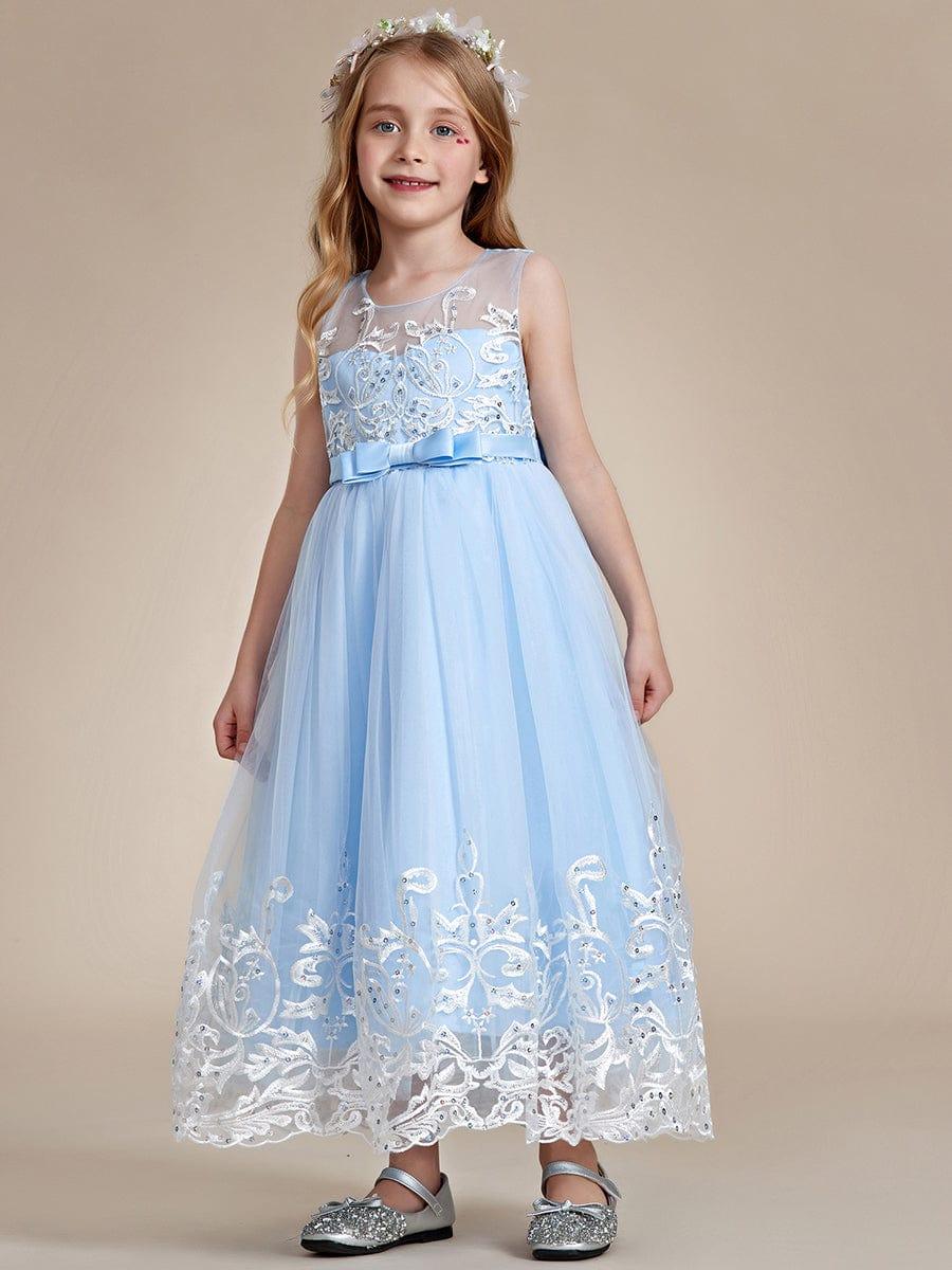 Elegant Lace Princess Dress for Flower Girl with Bowknot