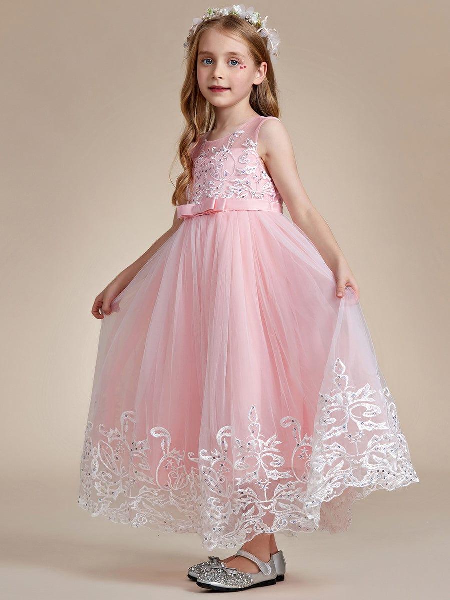 Elegant Lace Princess Dress for Flower Girl with Bowknot