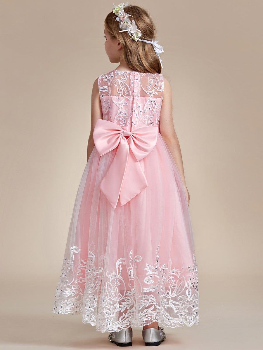 Elegant Lace Princess Dress for Flower Girl with Bowknot #color_Pink