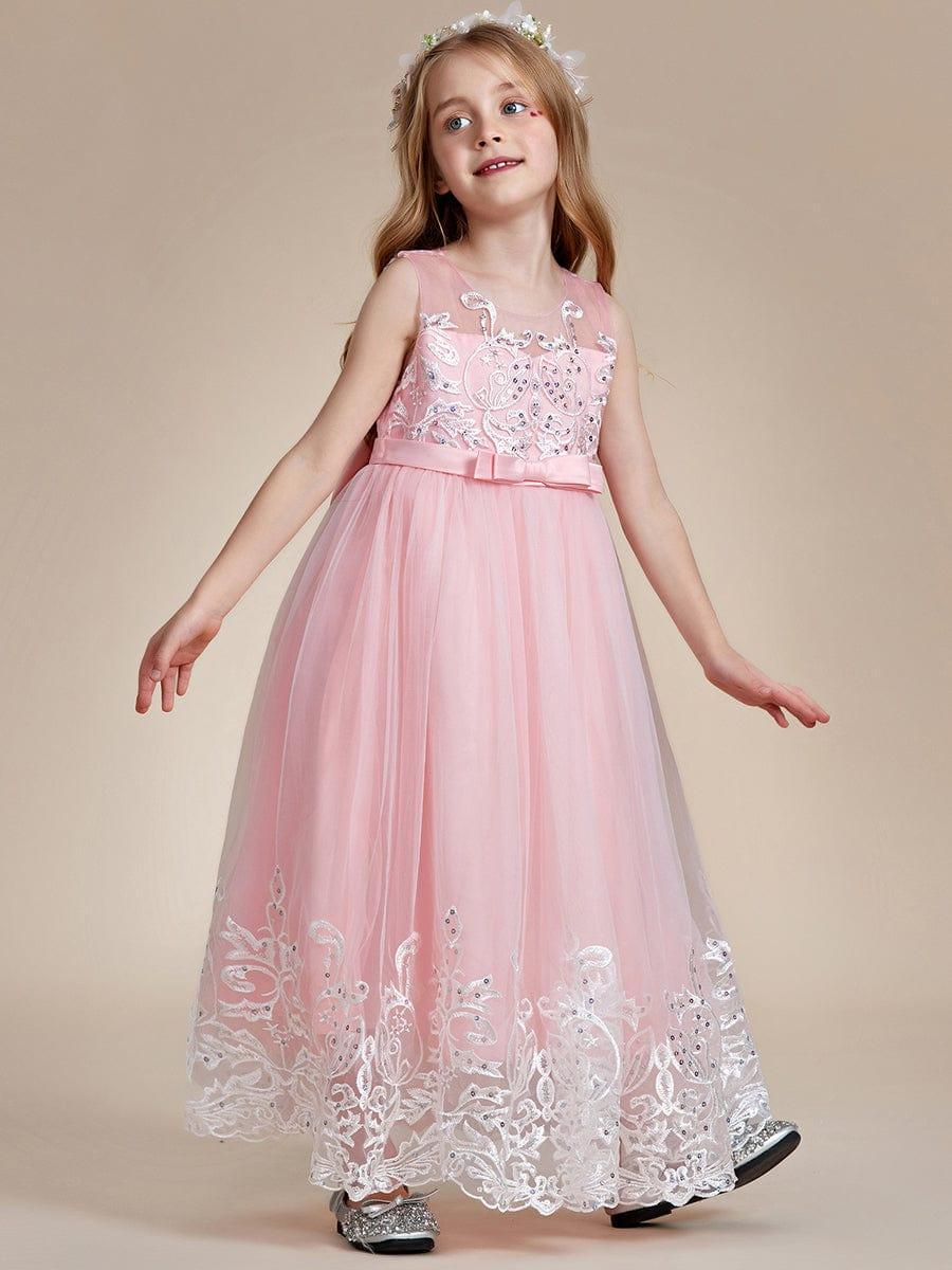 Elegant Lace Princess Dress for Flower Girl with Bowknot