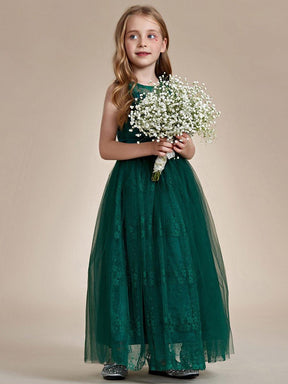 Floral Tulle Applique Princess Flower Girl Dress With Satin Back