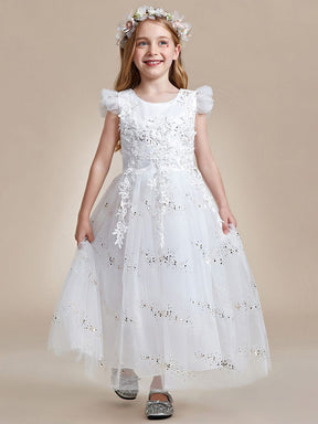 Lace and Sparkle Princess Flower Girl Dress with Flutter Sleeves