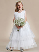 Princess Style Sleeveless Layered Cake Flower Girls Dress #color_White
