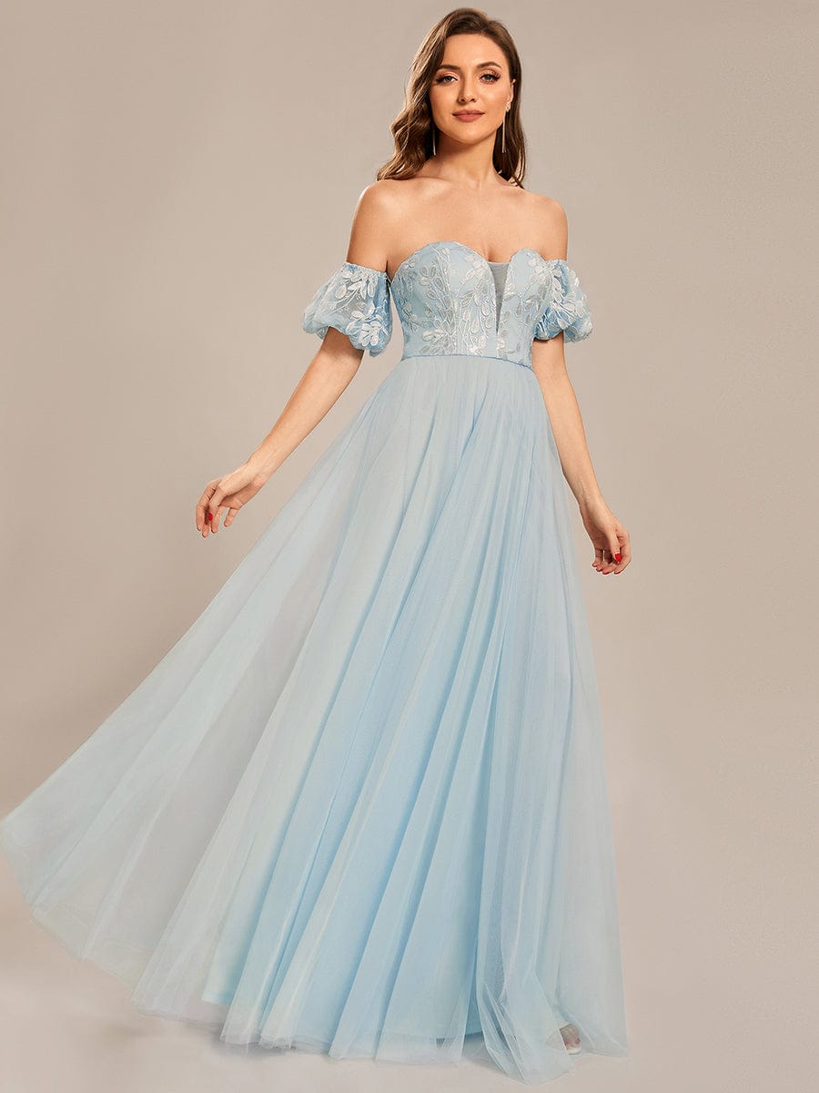 Custom Size Puffy Sleeve Sweetheart Princess Style Tulle Prom Dress