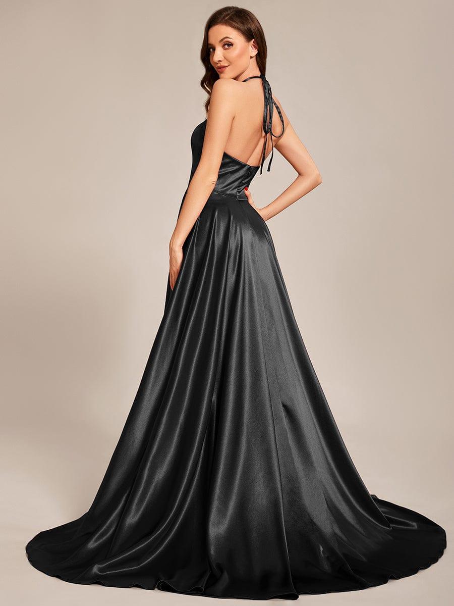 Custom Size Halter Neck Long High Slit Satin Prom Dress