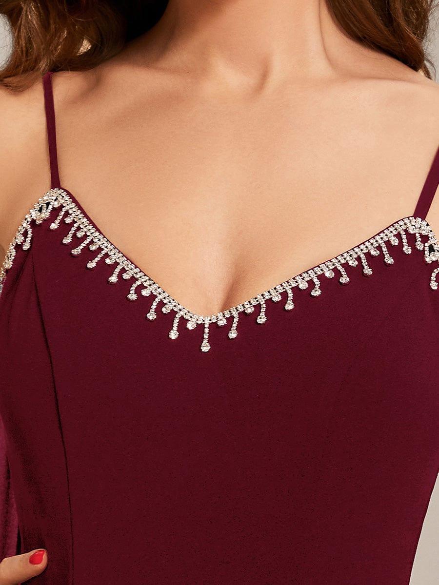 Custom Size Sequin Lace-Up Feather High Slit Mermaid Prom Dresses #color_Burgundy