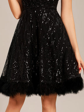 Custom Size flowing Sequin Short swan feather Prom Dress
