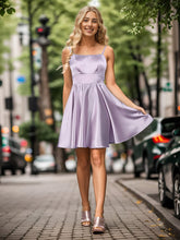 Satin Spaghetti Strap A-Line Backless Short Dress #color_Lavender