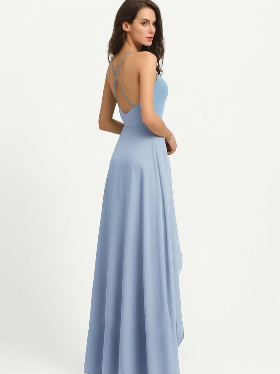 Custom Size Blue V-Necked Bandeau Long Dress #color_Ice Blue