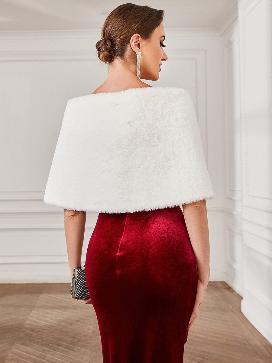 Formal Evening Faux Fur Shawl #color_White