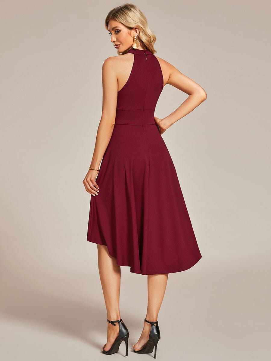 A-Line Halter Summer Sundresses Causal Cocktail Dress #color_Burgundy