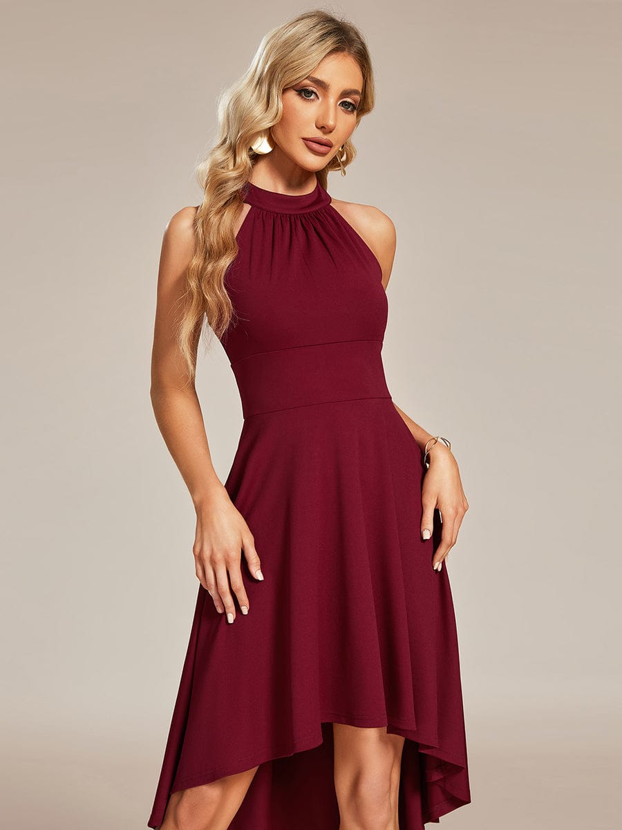 A-Line Halter Summer Sundresses Causal Cocktail Dress #color_Burgundy