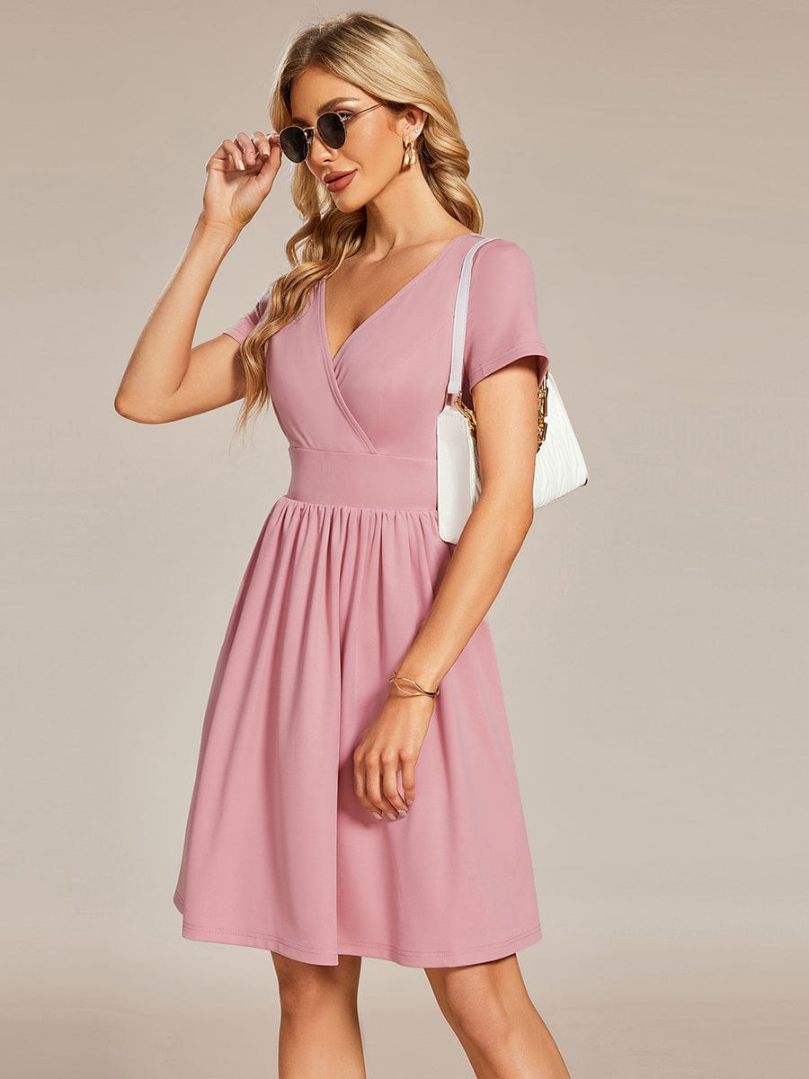 V Neck Short Sleeves A-Line Mini Summer Casual Cocktail Dress
