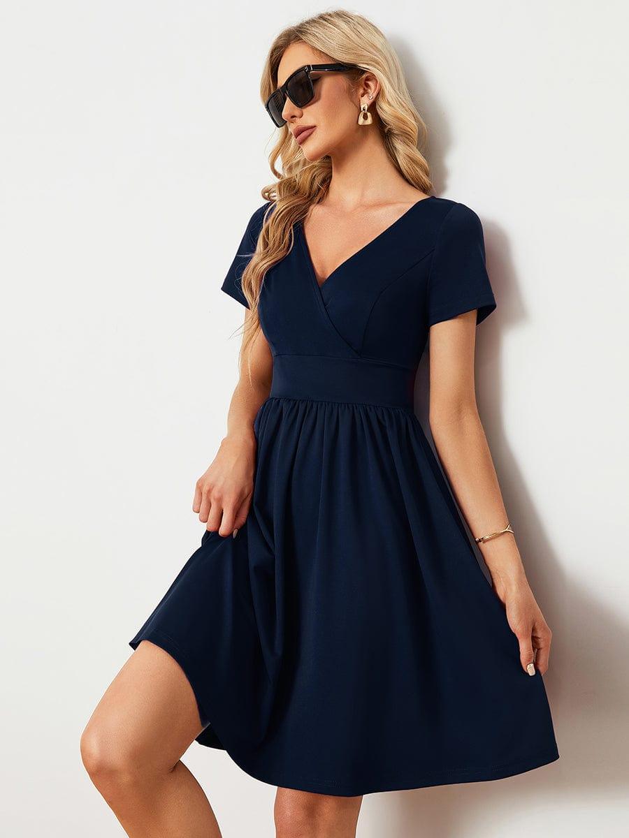 V Neck Short Sleeves A-Line Mini Summer Casual Cocktail Dress