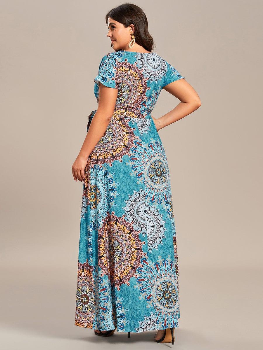 One-Piece Printed Short Sleeve Tie-Waist Wedding Guest Dress