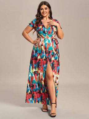 One-Piece Printed Short Sleeve Tie-Waist Wedding Guest Dress