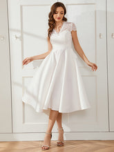Embroidered Floral V Neck Short Sleeves Midi A-Line Formal Dress #color_White