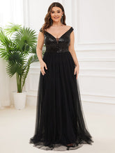 Plus Size Stunning High Waist Tulle & Sequin Sleeveless Evening Dress #color_Black